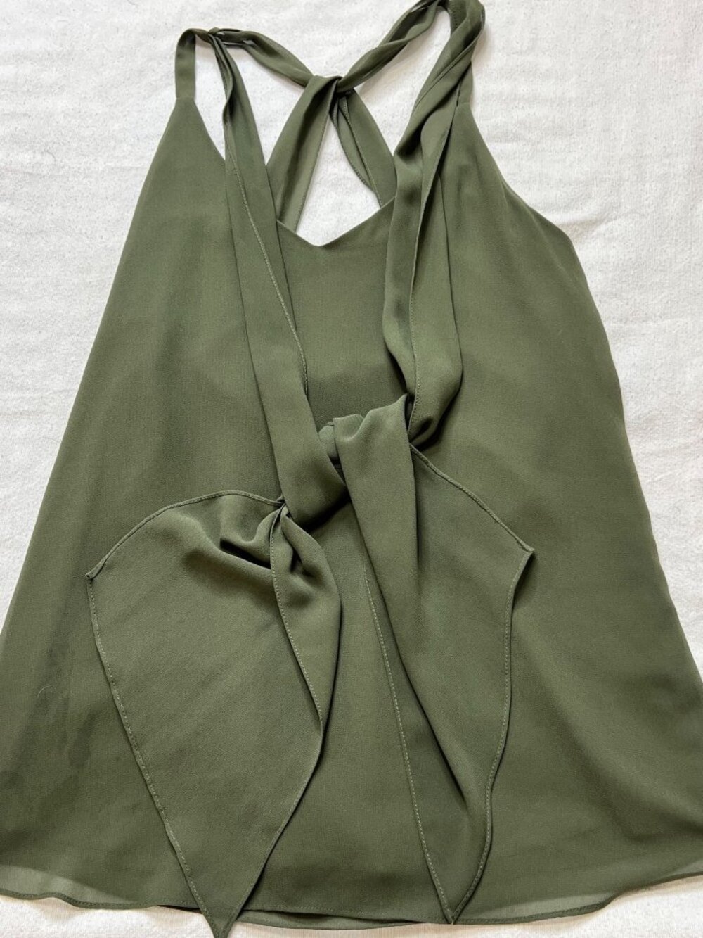 Haute Hippie Olive Green Sleeveless Top Tie Detail Sheer XS Office Casual Fairy